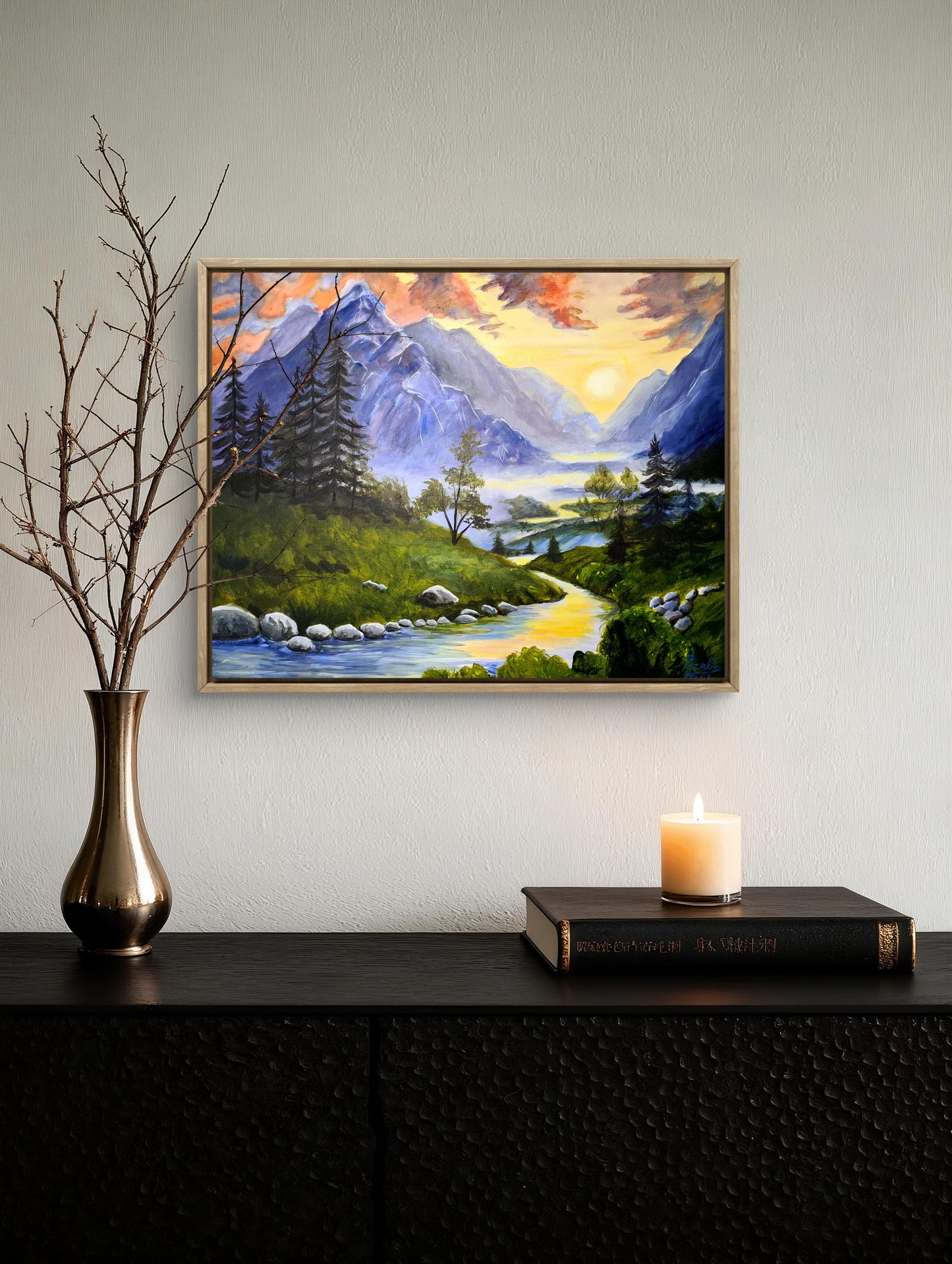 Golden river in the Alps 40x50 cm Original Acrylic Painting by Daniella Szabó-Telek