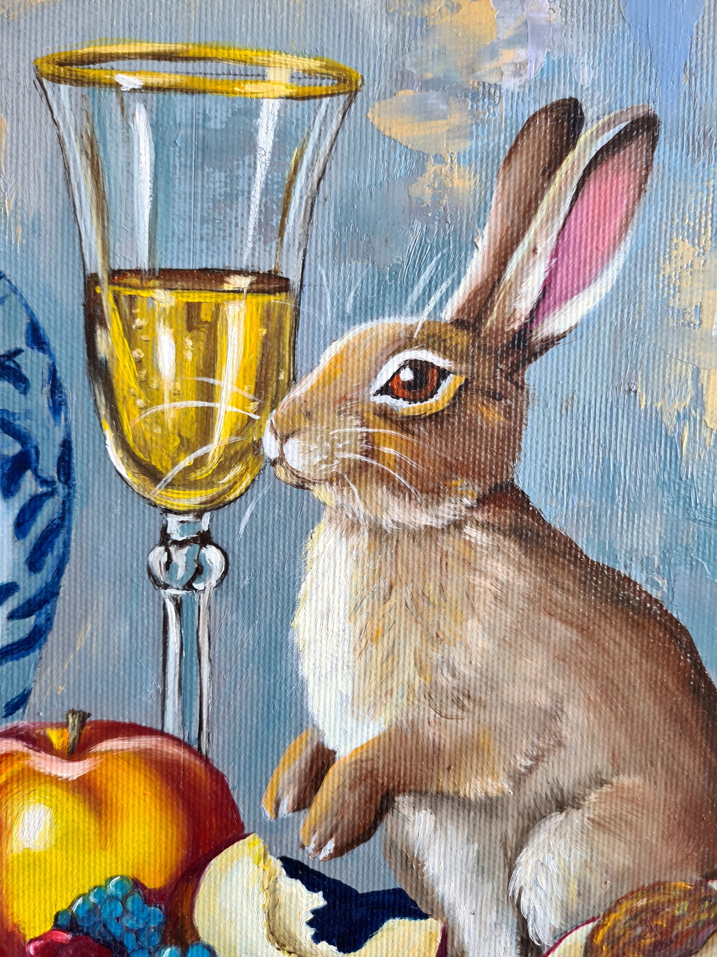 A kék korsó rejtélye – 50x50 cm-es eredeti olajfestmény vászonra, Daniella Szabò-Telektől.