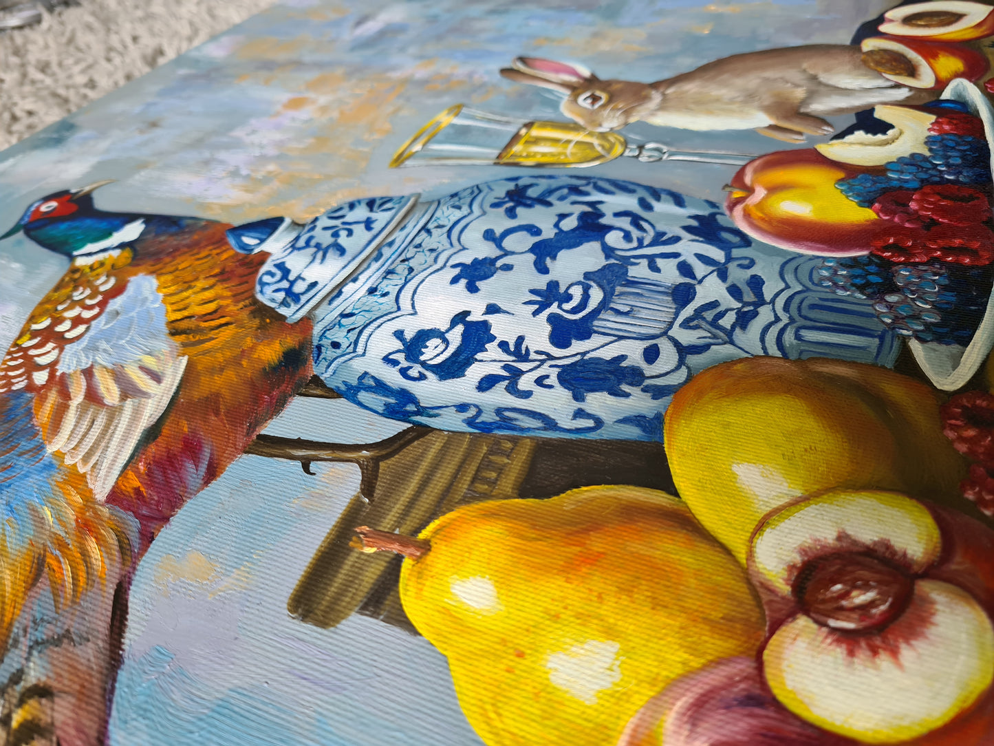 A kék korsó rejtélye – 50x50 cm-es eredeti olajfestmény vászonra, Daniella Szabò-Telektől.