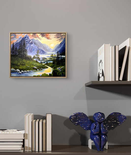 Golden river in the Alps 40x50 cm Original Acrylic Painting by Daniella Szabó-Telek