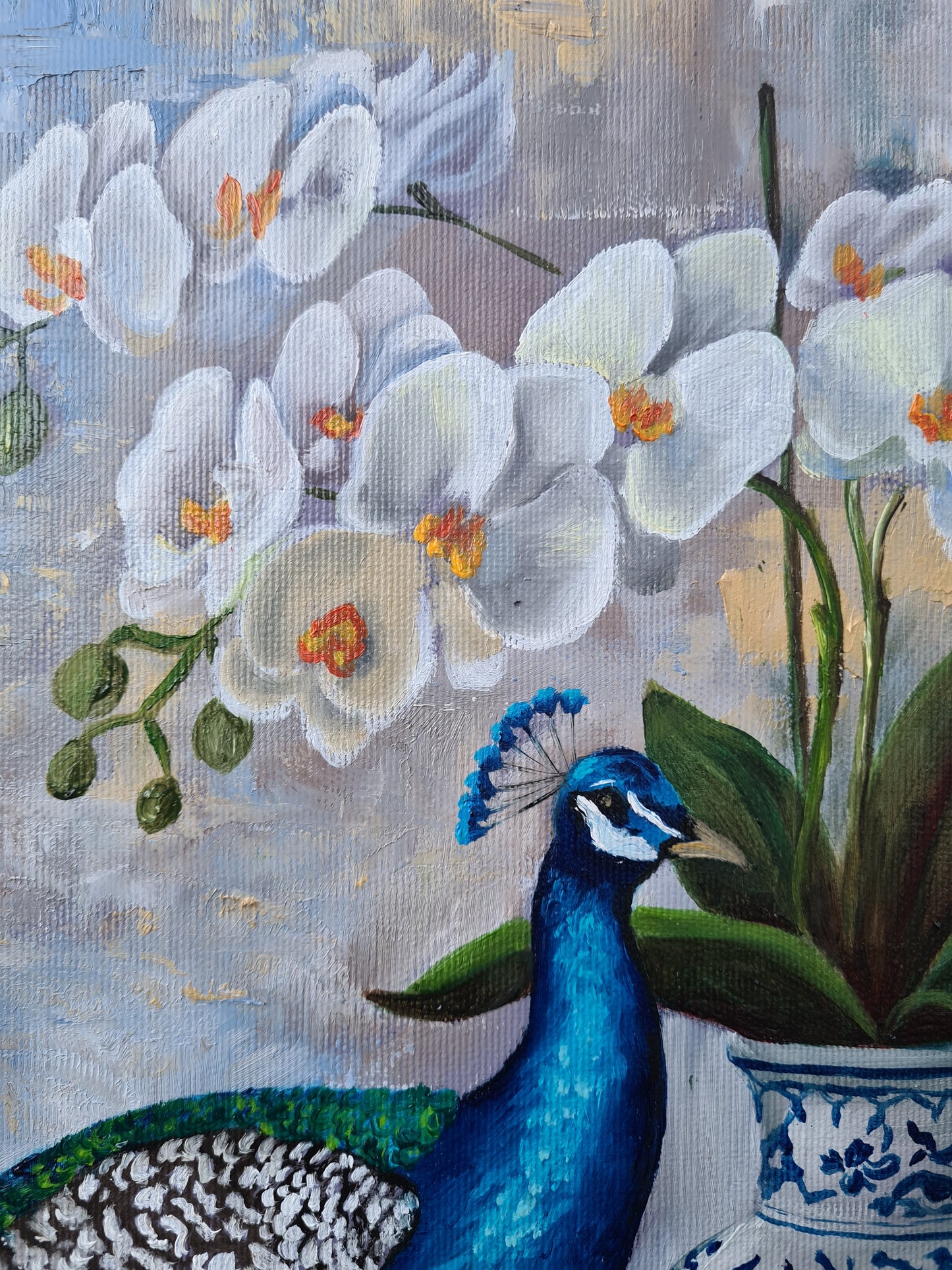 Elegant white orchide, 50x50cm original oilpainting by Daniella Szabò-Telek