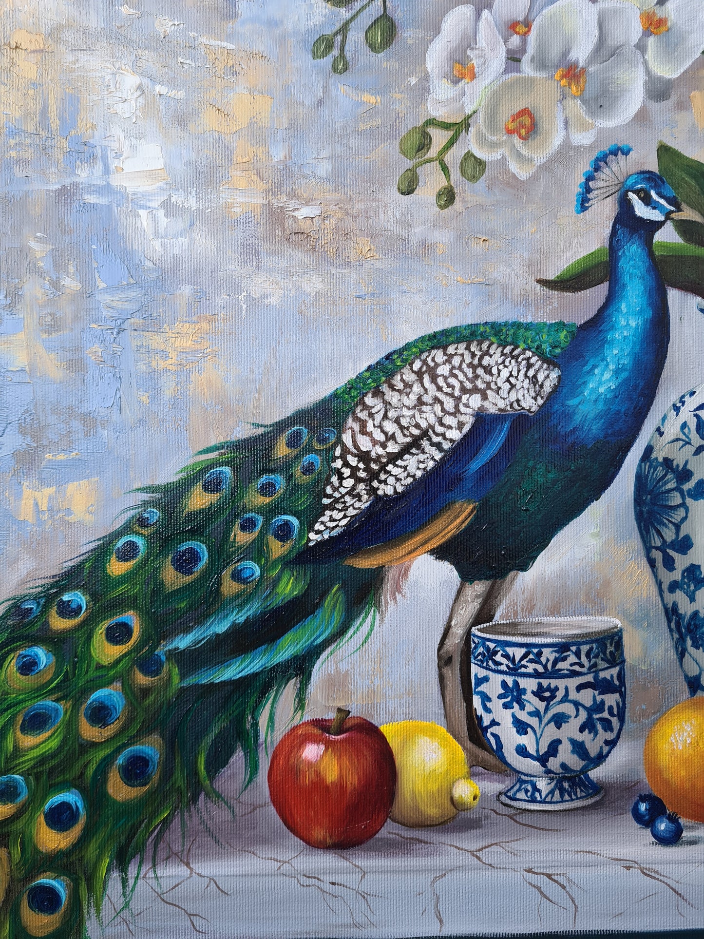 Elegant white orchide, 50x50cm original oilpainting by Daniella Szabò-Telek