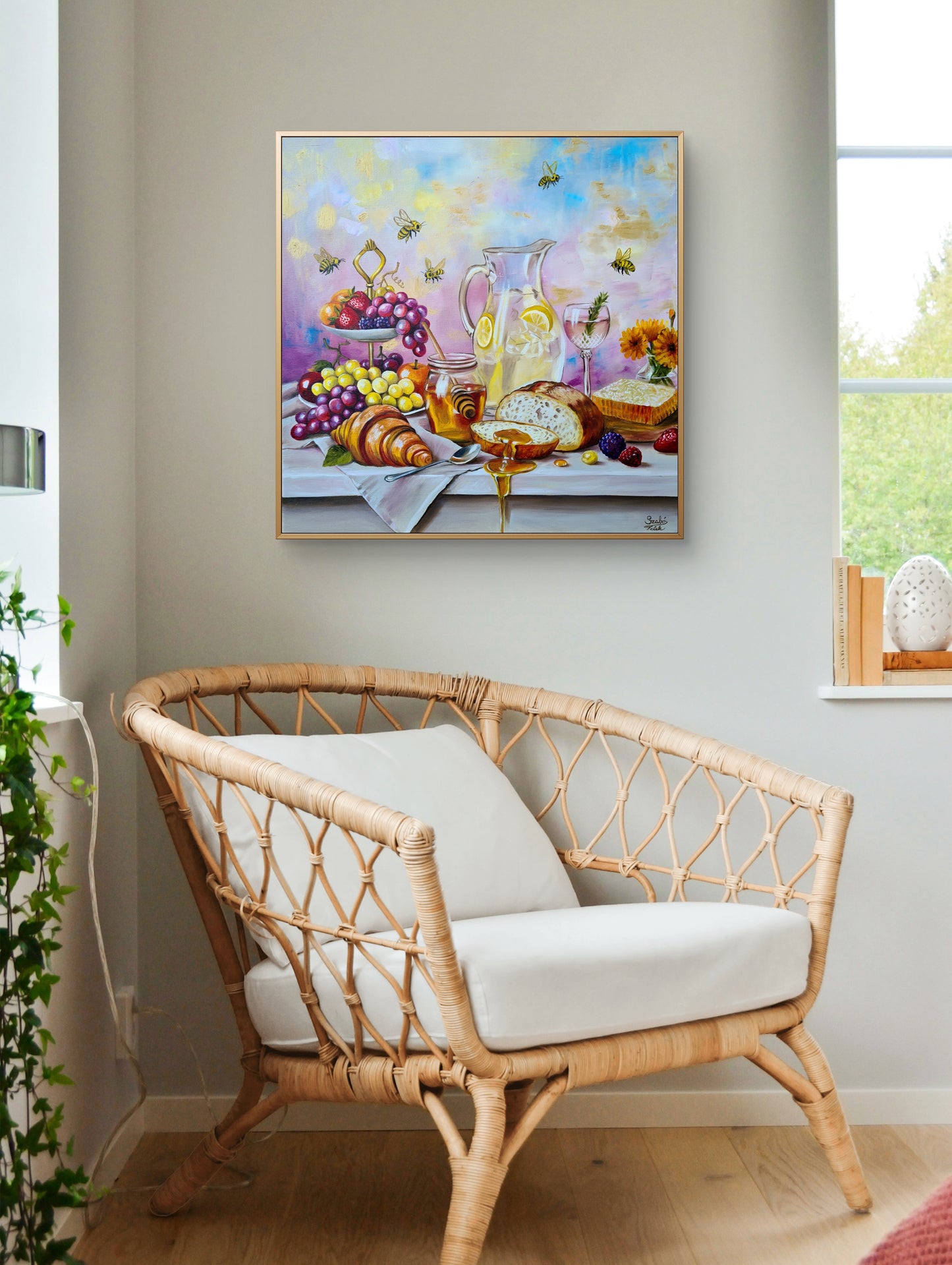 Honney bees, 50x50cm original oil painting by Daniella Szabò-Telek