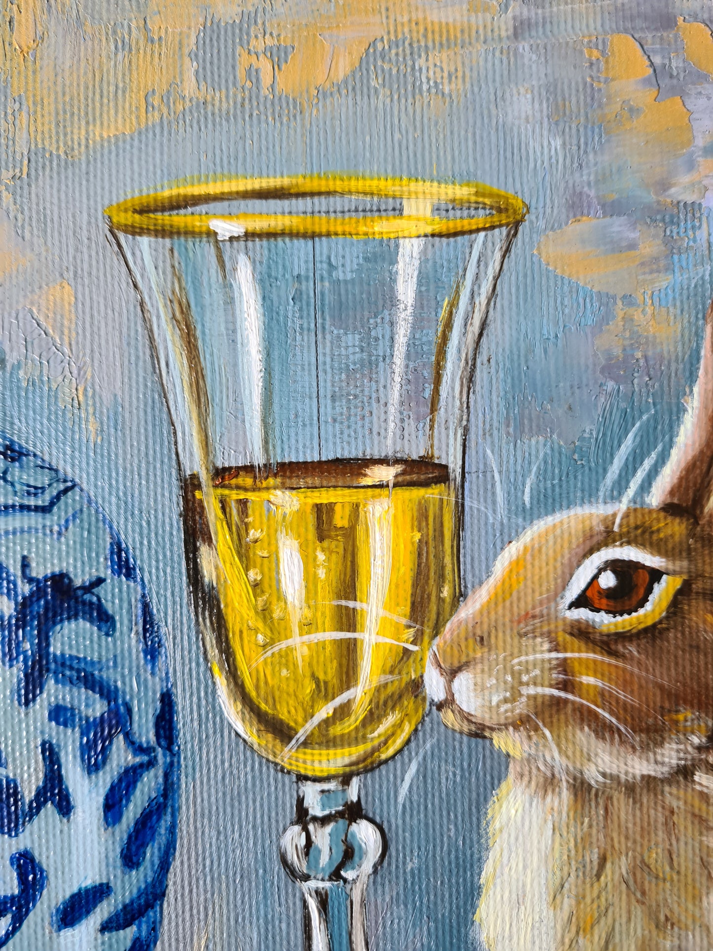 A kék korsó rejtélye – 50x50 cm-es eredeti olajfestmény vászonra, Daniella Szabò-Telektől.