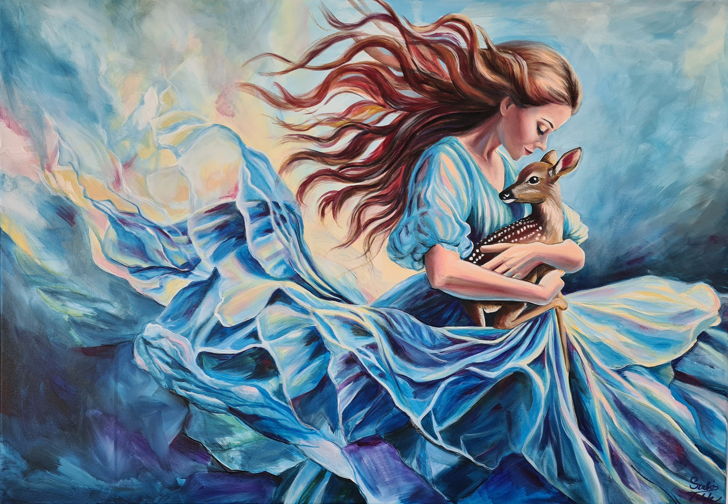 In your loving arms 70x100 cm Original Mixed Media Painting on Canvas from Daniella Szabò-Telek