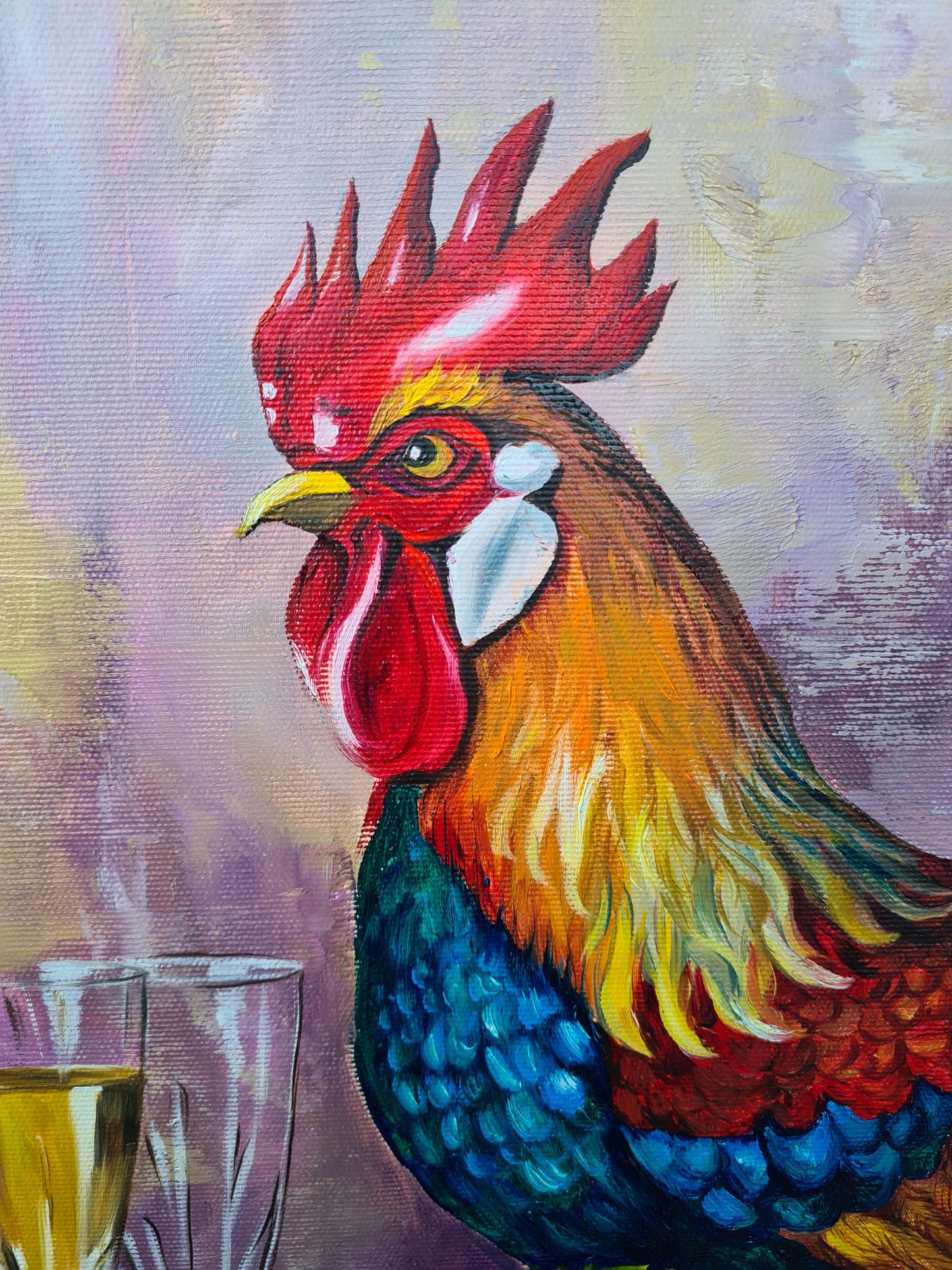 Rooster, 50x50cm original oil painting by Daniella Szabò-Telek
