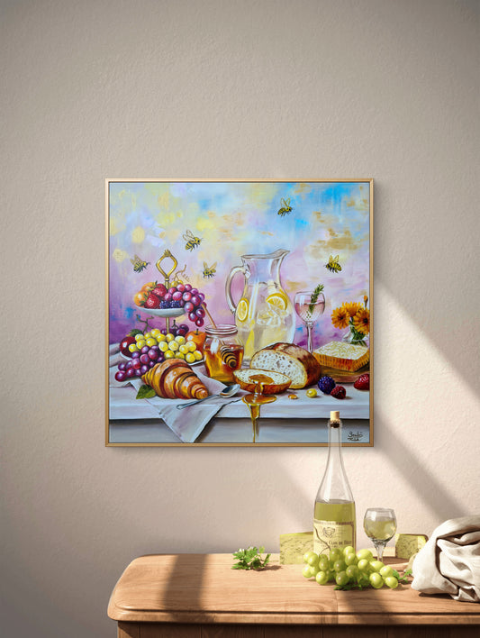 Honney bees, 50x50cm original oil painting by Daniella Szabò-Telek