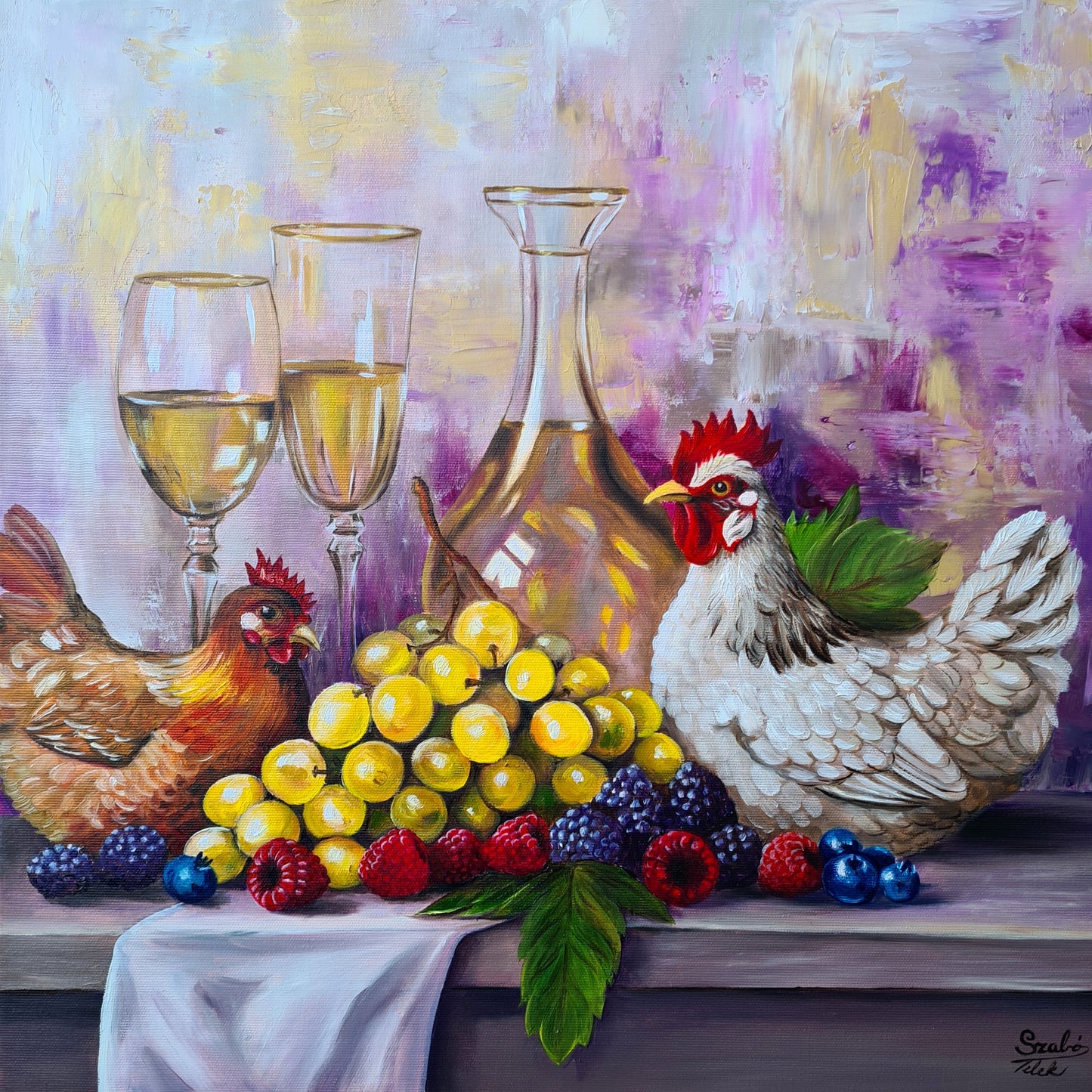 Hen party, 50x50cm original oilpainting by Daniella Szabò-Telek