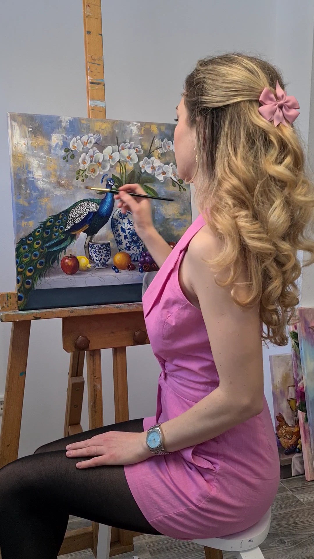 Elegant white orchide, 50x50cm original oilpainting by Daniella Szabò-Telek