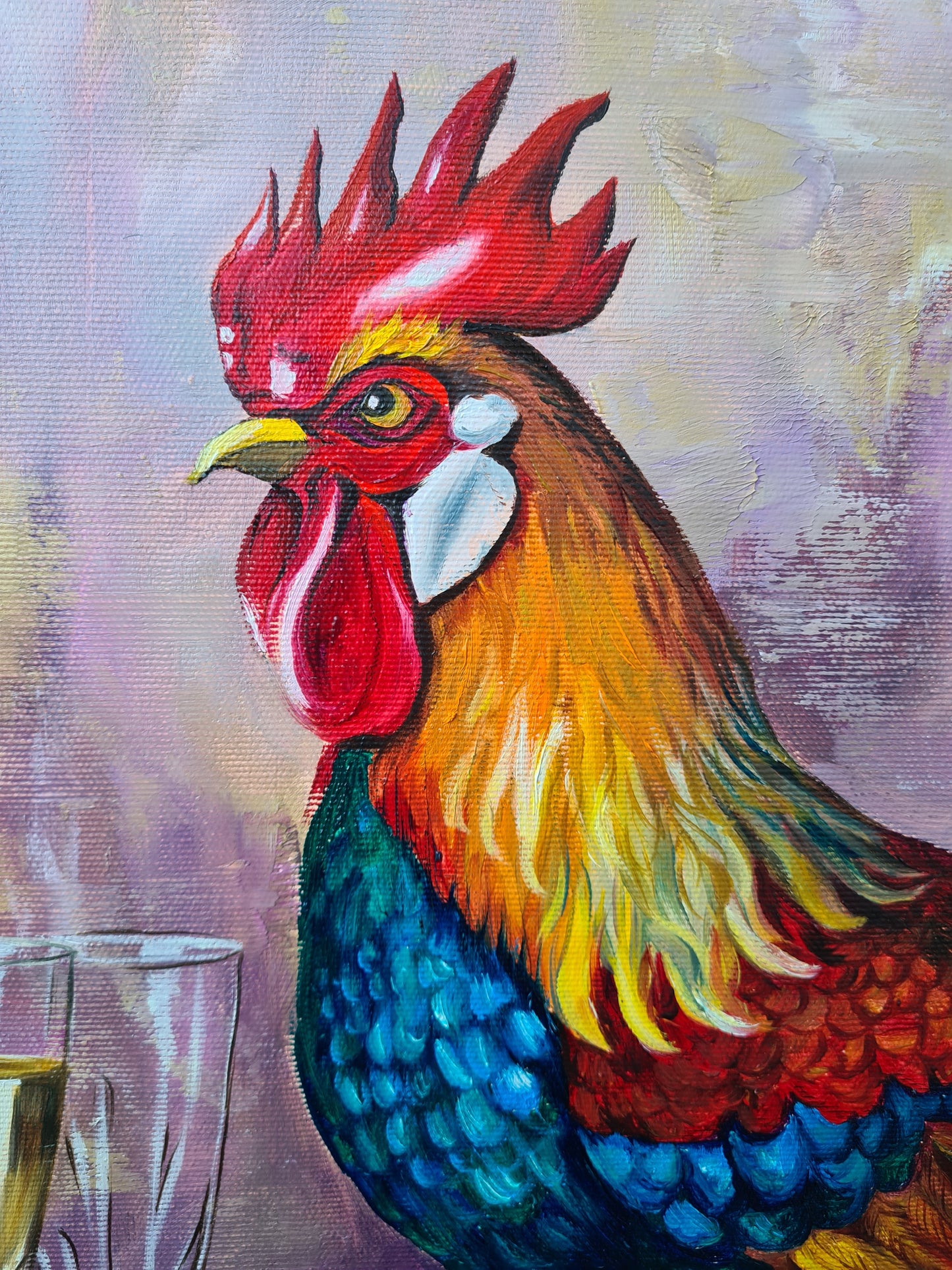 Rooster, 50x50cm original oil painting by Daniella Szabò-Telek