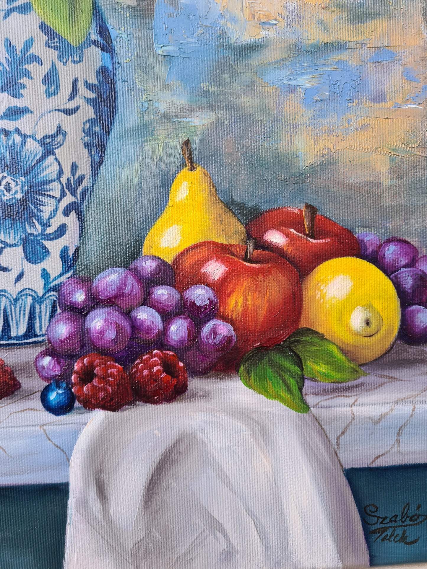 Elegant white orchide, 50x50cm original oilpainting by Daniella Szabò-Telek